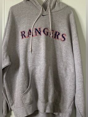 Nike Men’s SZ XL Gray Rangers Hoodie with Navy and Red Embroidered Lettering